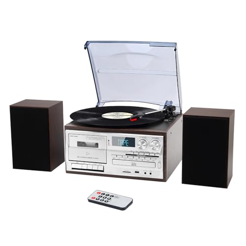 T408 10-in-1 3-Speed Vintage Record Player with External Speakers