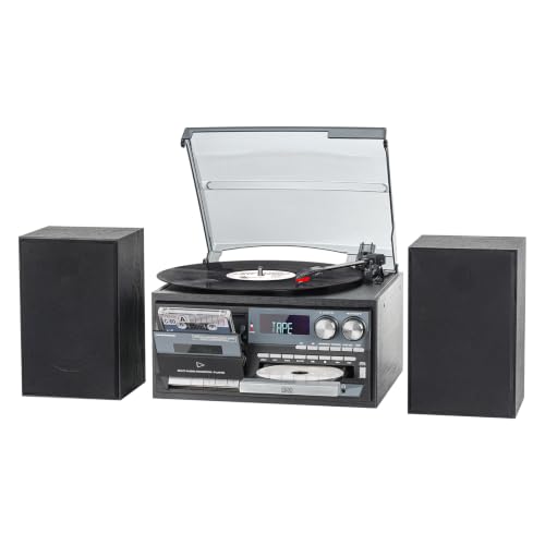 T408 10-in-1 3-Speed Vintage Record Player with External Speakers