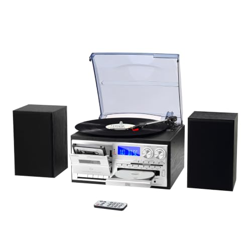 T408 10-in-1 3-Speed Vintage Record Player with External Speakers