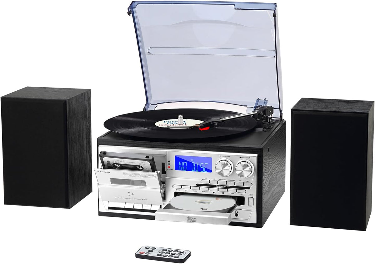 T408 10-in-1 3-Speed Vintage Record Player with External Speakers
