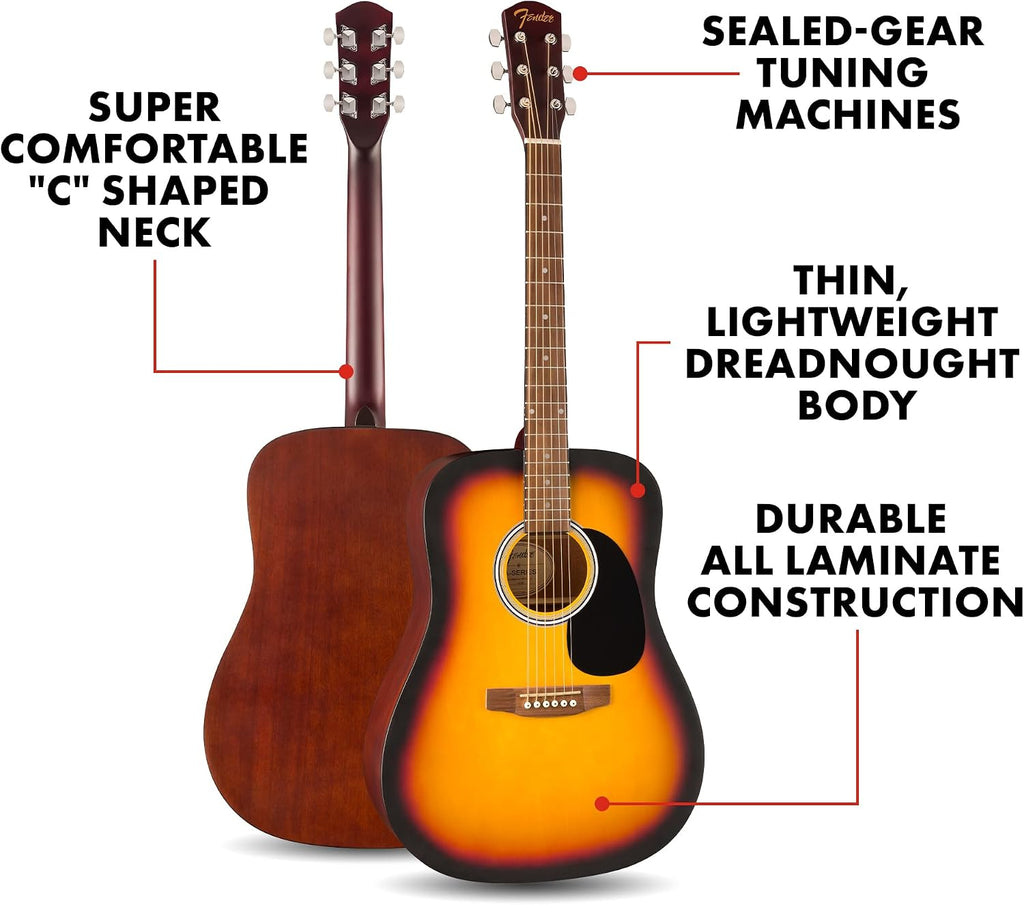 Fender FA-25 Dreadnought Acoustic Guitar, Beginner Guitar, 2-Color Sunburst