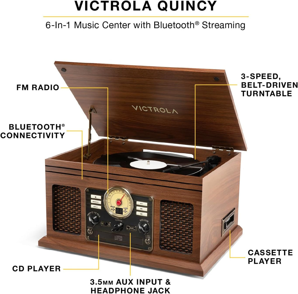 Victrola Quincy 6-in-1 Bluetooth Record Player VTA-200B-MAH