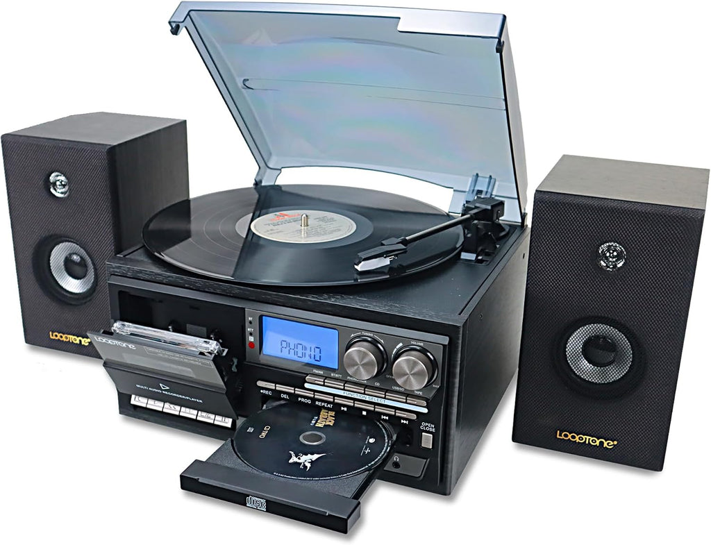 TR-18CDSP 10-in-1 3-Speed Vintage Turntable with Dual 15W Speakers