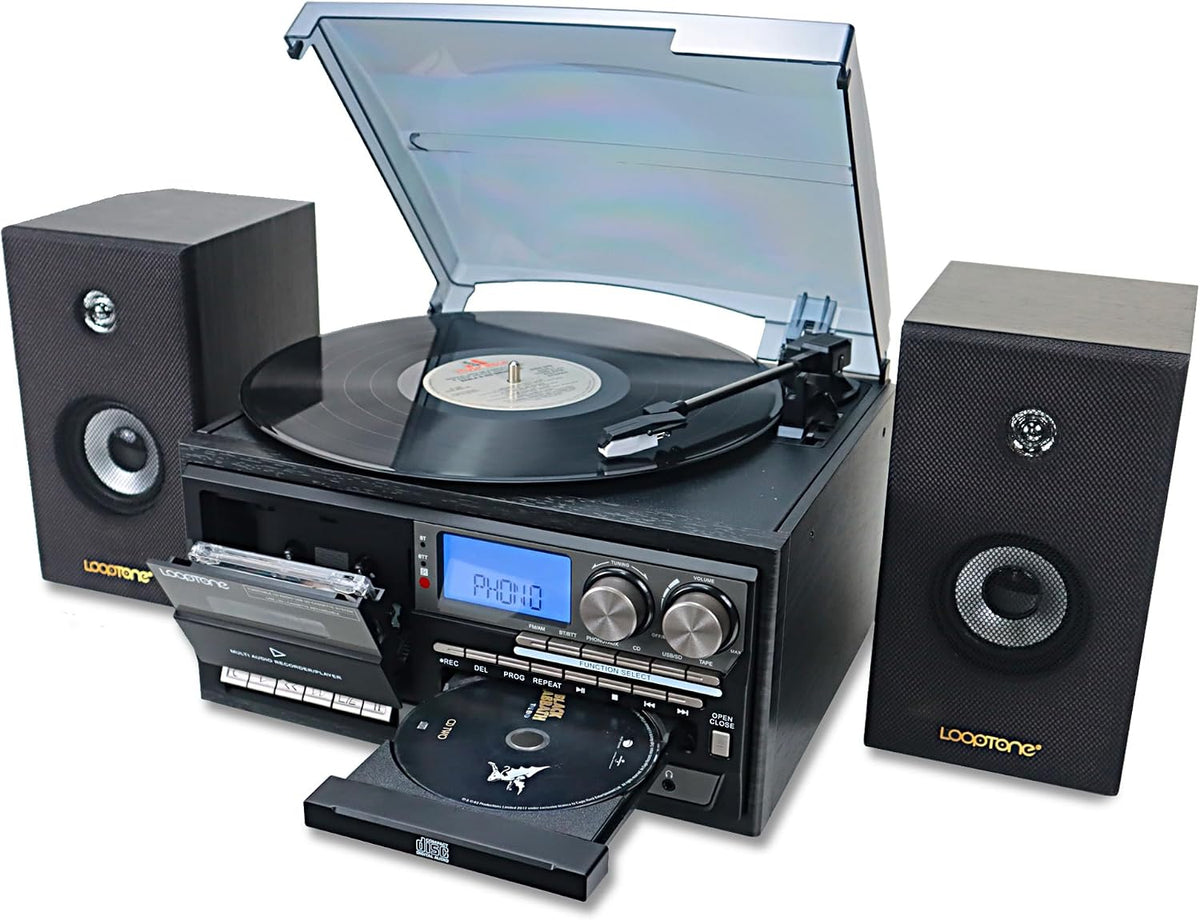 TR-18CDSP 10-in-1 3-Speed Vintage Turntable with Dual 15W Speakers