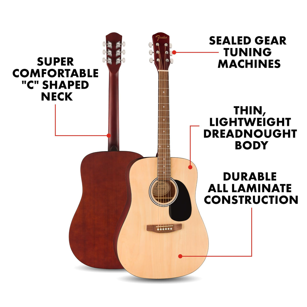 Fender FA-25 Dreadnought Acoustic Guitar, Beginner Guitar, 2-Color Sunburst