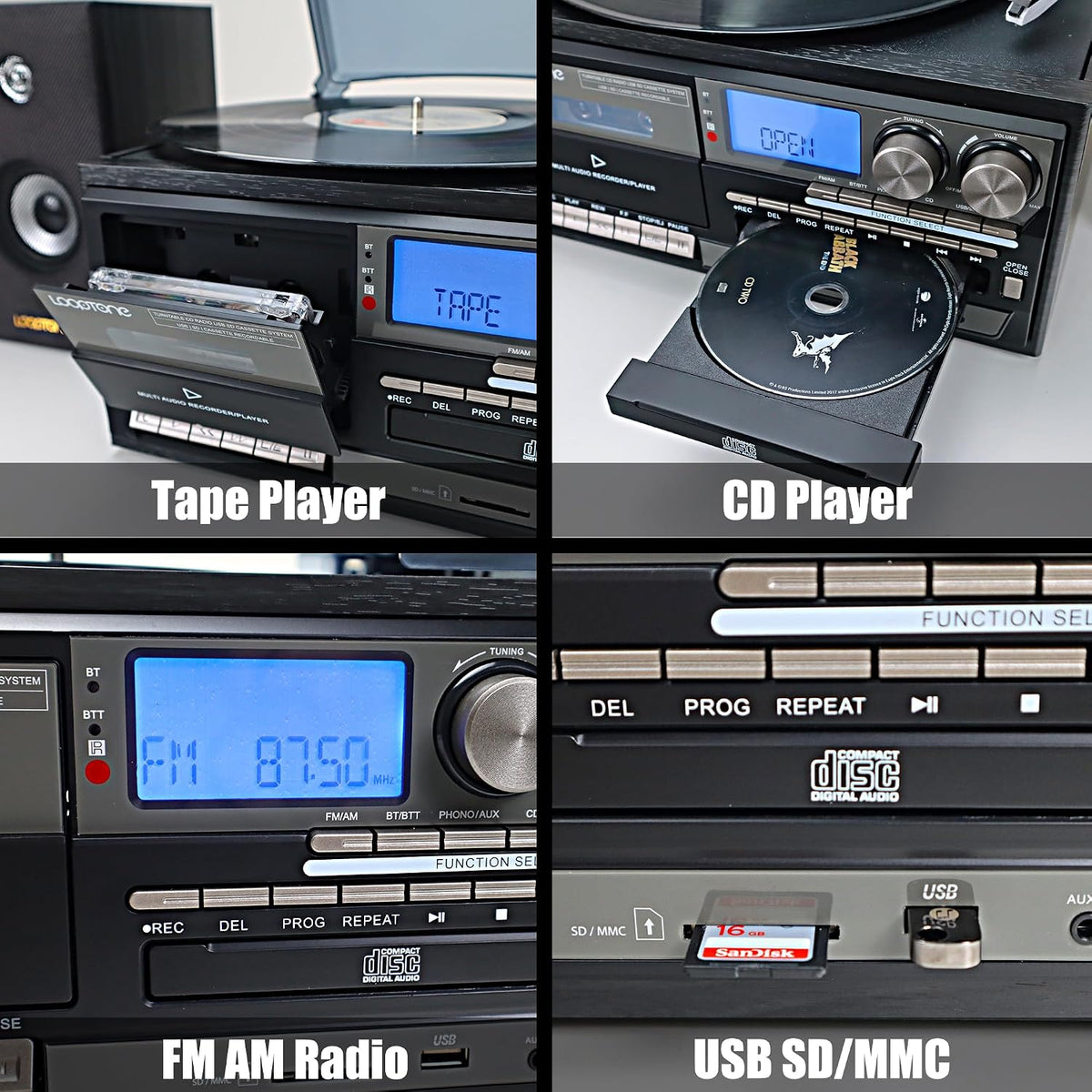 TR-18CDSP 10-in-1 3-Speed Vintage Turntable with Dual 15W Speakers