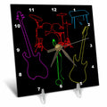 3dRose Alexis Design - Musical Instruments - Colorful Silhouette Images of Guitars, Drums, Keyboard, Microphone - Desk Clocks