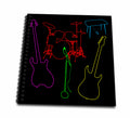3dRose Alexis Design - Musical Instruments - Colorful Silhouette Images of Guitars, Drums, Keyboard, Microphone - Drawing Book
