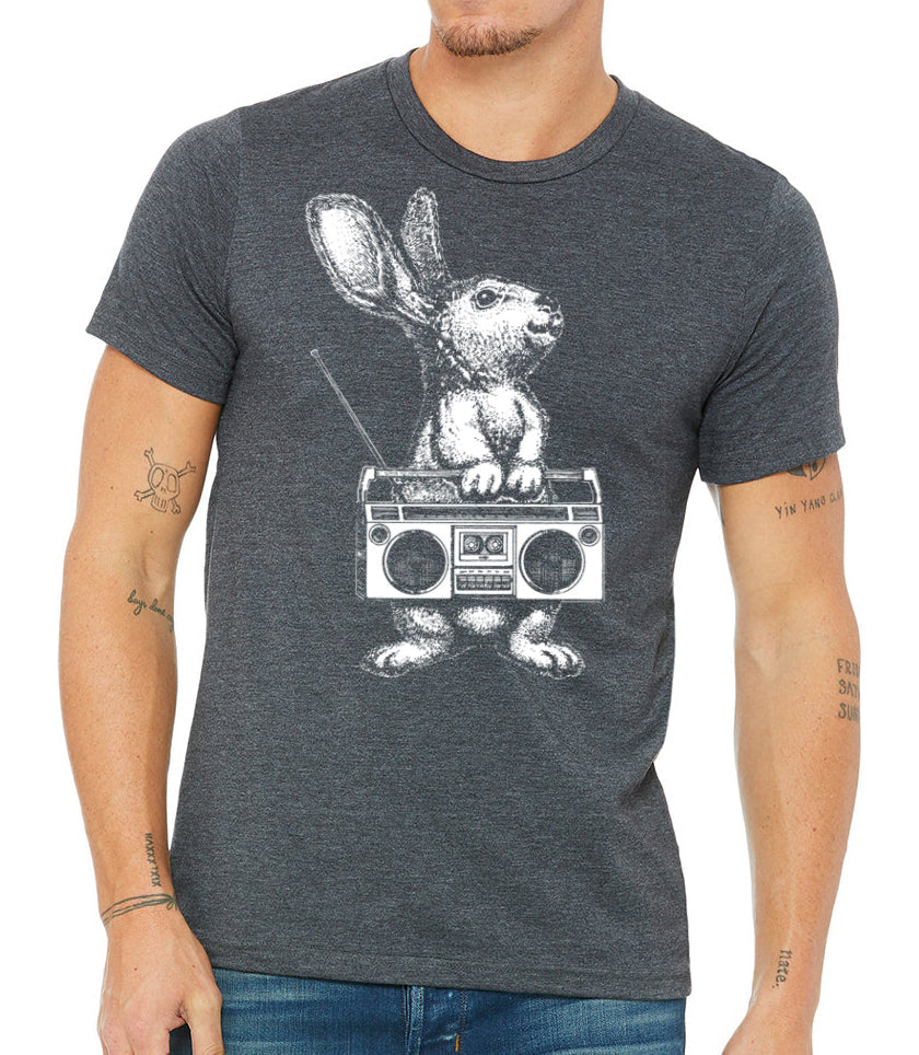 Rabbit With Vintage Boom Box Radio | Men's Music Animal Shirt