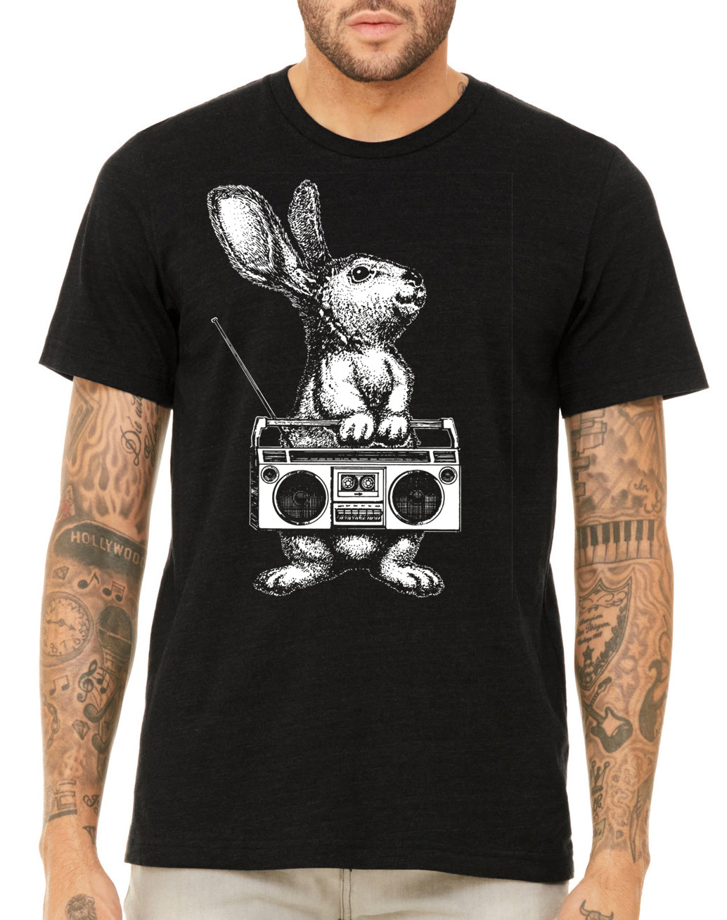 Rabbit With Vintage Boom Box Radio | Men's Music Animal Shirt
