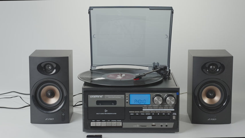 TR-18CDSP 10-in-1 3-Speed Vintage Turntable with Dual 15W Speakers