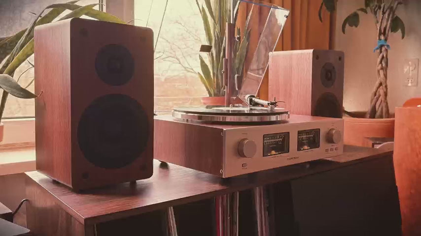 HiFire X Vinyl Record Player with 100W Speakers VU Meter Walnut