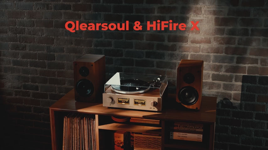 HiFire X Vinyl Record Player with 100W Speakers VU Meter Walnut